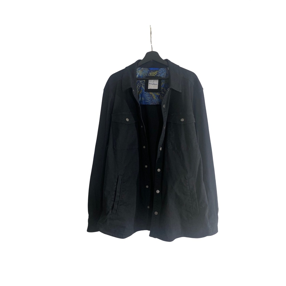 Tommy Bahama Shirt Jacket Mens XXL Black Excellent Cotton Blend Snap Front